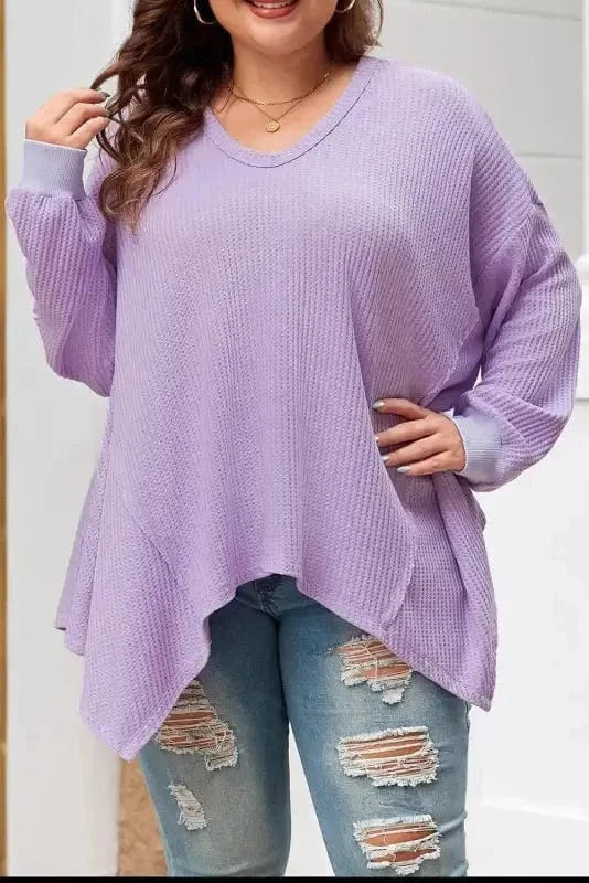 Plus Size Blouses Cozy Comfort Waffle Knit Top