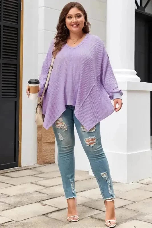 Plus Size Blouses Cozy Comfort Waffle Knit Top
