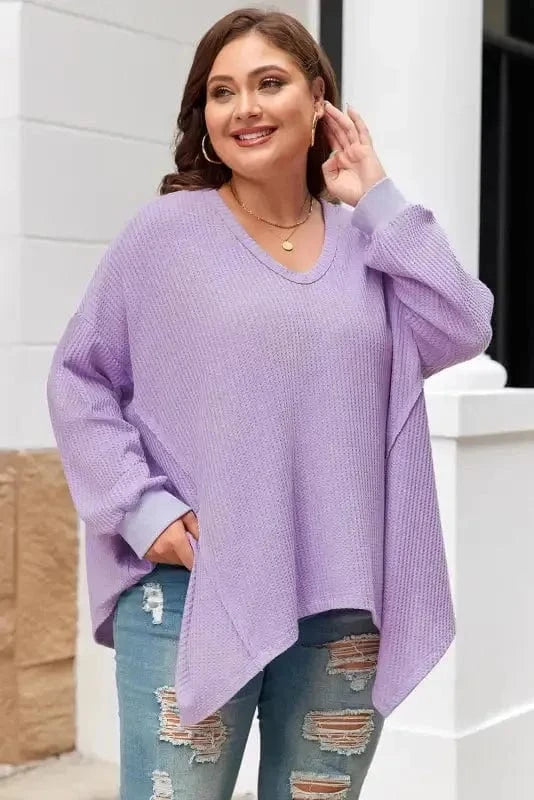 Plus Size Blouses Cozy Comfort Waffle Knit Top