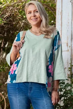 Plus Size Blouses Curvy Petal Patchwork Blouse
