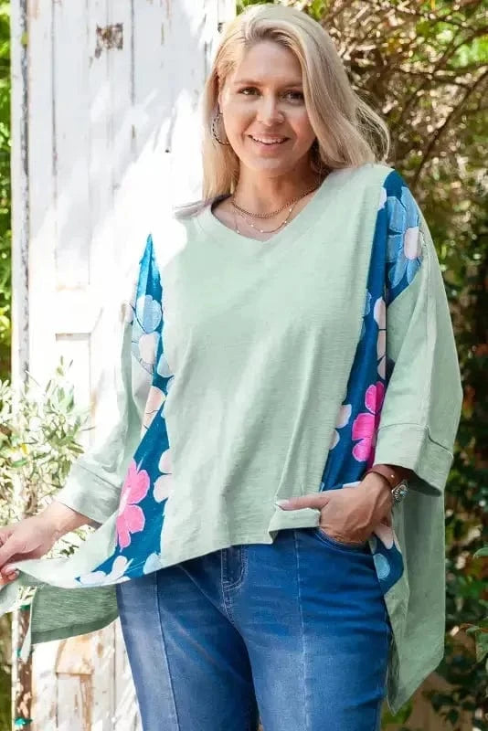 Plus Size Blouses Curvy Petal Patchwork Blouse