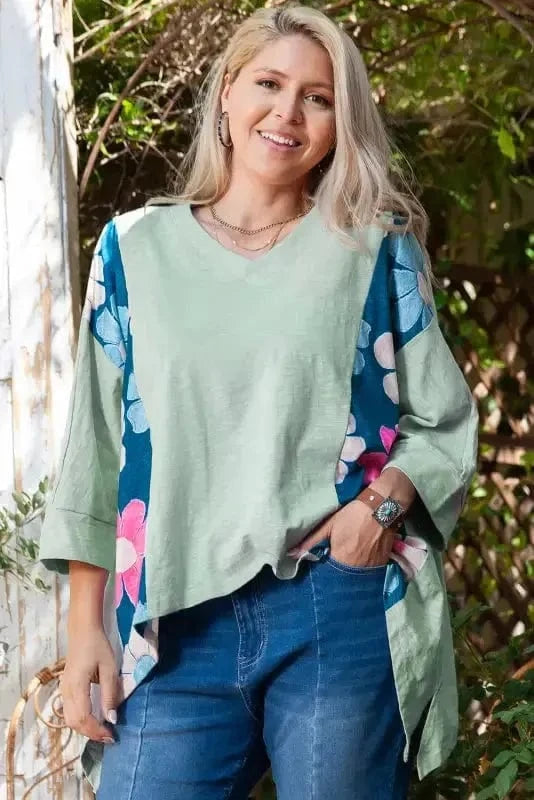 Plus Size Blouses Curvy Petal Patchwork Blouse