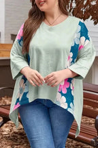 Plus Size Blouses Curvy Petal Patchwork Blouse