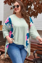 Plus Size Blouses Curvy Petal Patchwork Blouse
