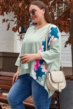 Plus Size Blouses Curvy Petal Patchwork Blouse