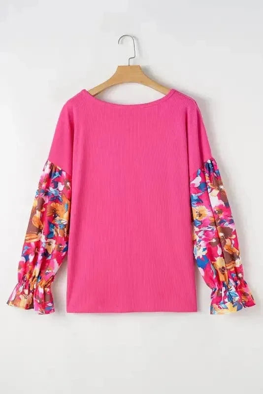 Plus Size Blouses Floral Mosaic Rib Knit Blouse
