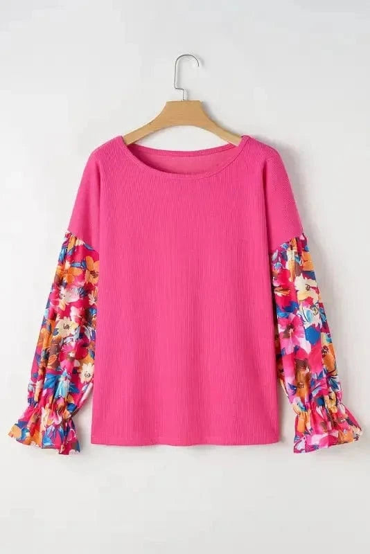 Plus Size Blouses Floral Mosaic Rib Knit Blouse