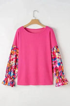 Plus Size Blouses Floral Mosaic Rib Knit Blouse