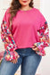Plus Size Blouses Floral Mosaic Rib Knit Blouse