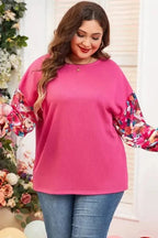 Plus Size Blouses Floral Mosaic Rib Knit Blouse