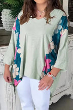 Plus Size Blouses Green / 1X / 100%Cotton Curvy Petal Patchwork Blouse
