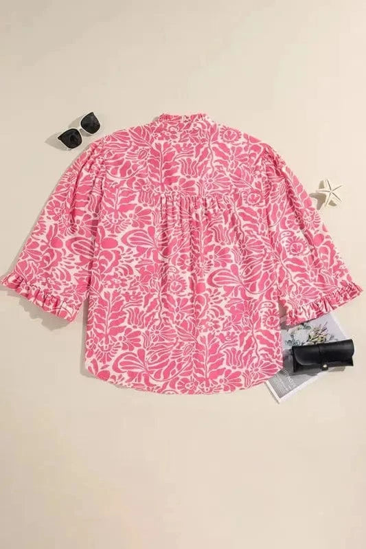 Plus Size Blouses Pink / 1X / 100%Polyester Peony Puff Plus Top