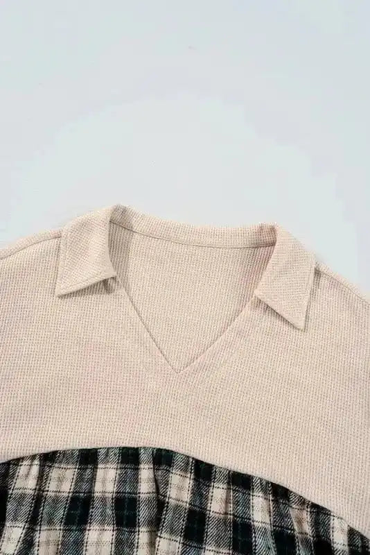 Plus Size Dresses Cozy Plaid Patchwork V-Neck Mini