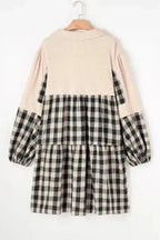 Plus Size Dresses Cozy Plaid Patchwork V-Neck Mini