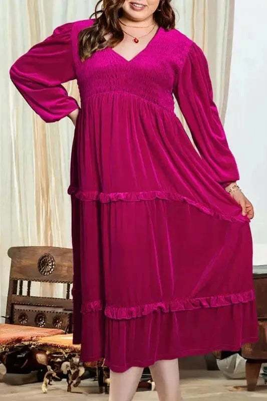 Plus Size Dresses Shirred Velvet Maxi Dress