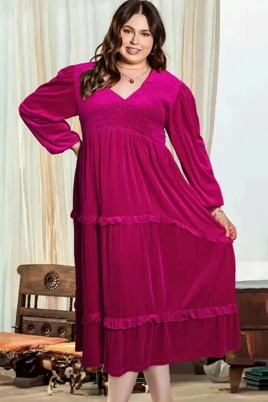 Plus Size Dresses Shirred Velvet Maxi Dress