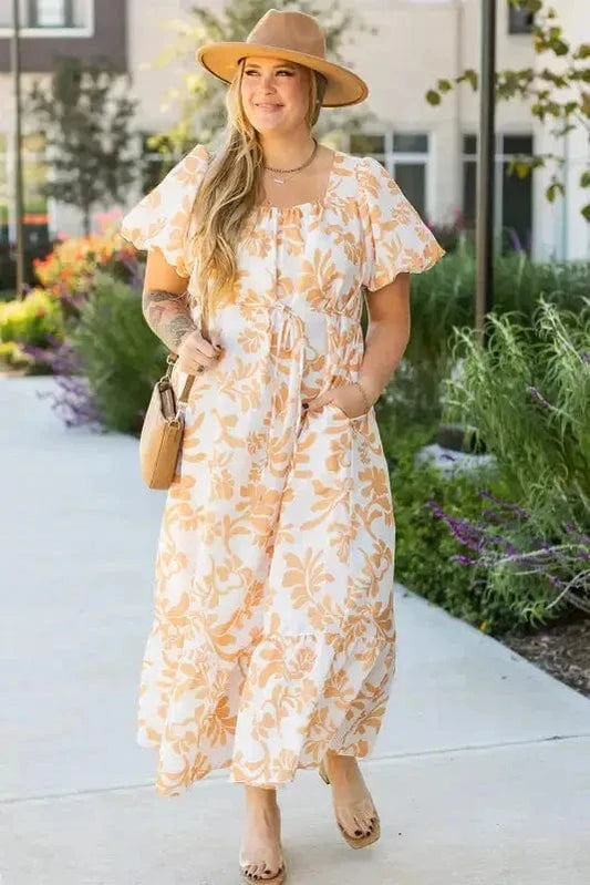 Plus Size Maxi Dresses Apricot / 1X / 100%Polyester Apricot Elegance Plus Size Dress