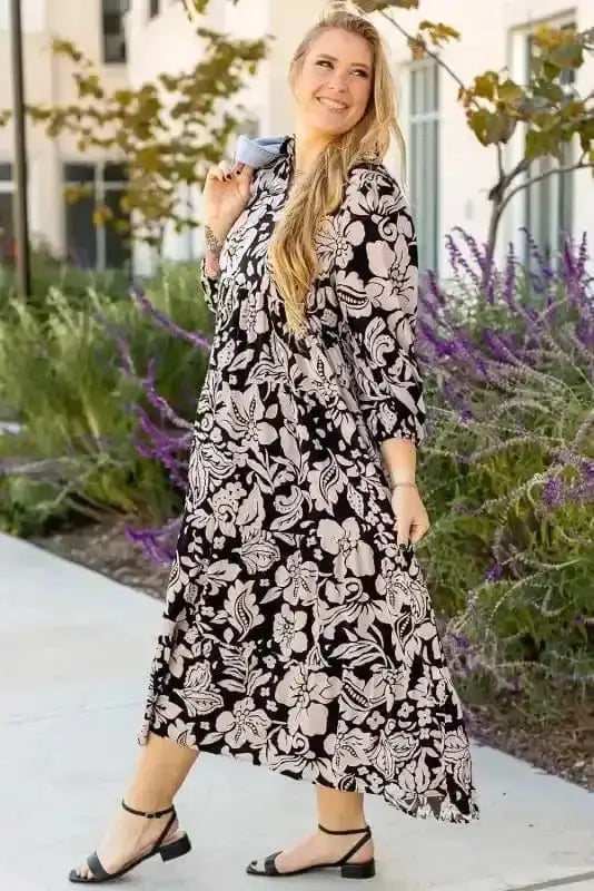 Plus Size Maxi Dresses Floral Grace Collared Maxi Dress