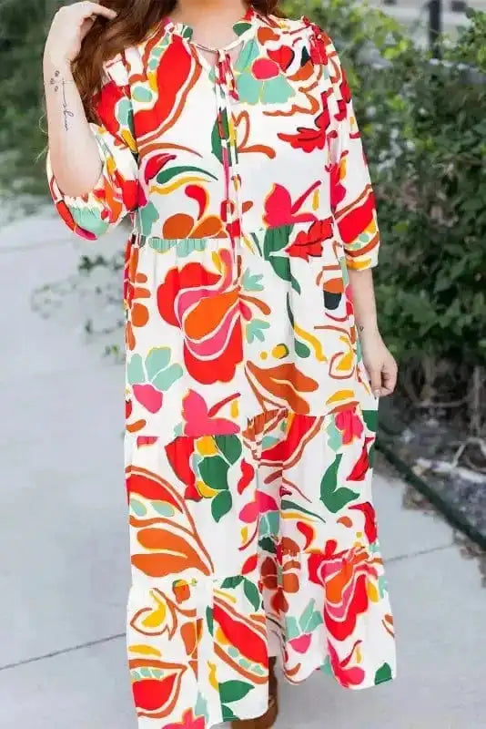 Plus Size Maxi Dresses Orange Floral Plus Size Dress