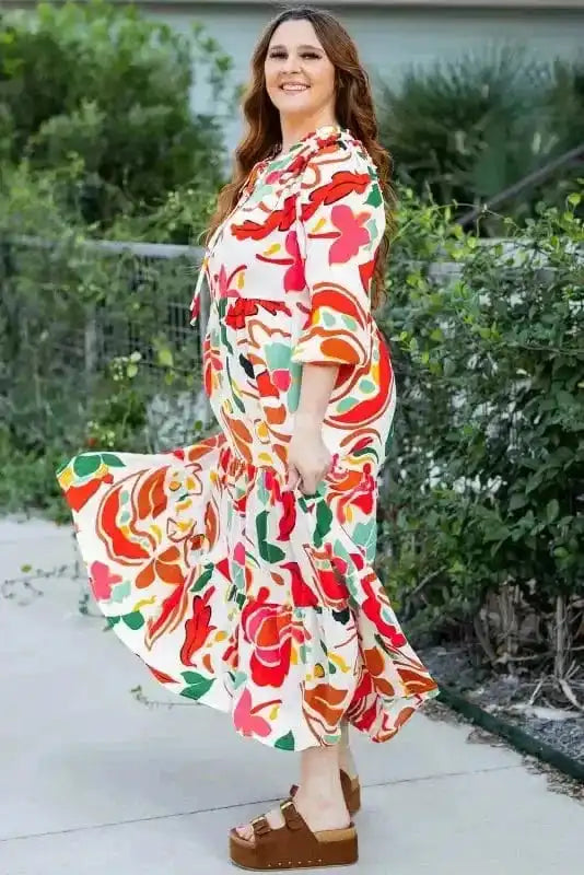 Plus Size Maxi Dresses Orange Floral Plus Size Dress