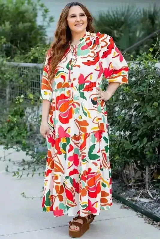 Plus Size Maxi Dresses Orange Floral Plus Size Dress