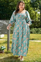 Plus Size Maxi Dresses Verdant Blossom Smocked Maxi Dress