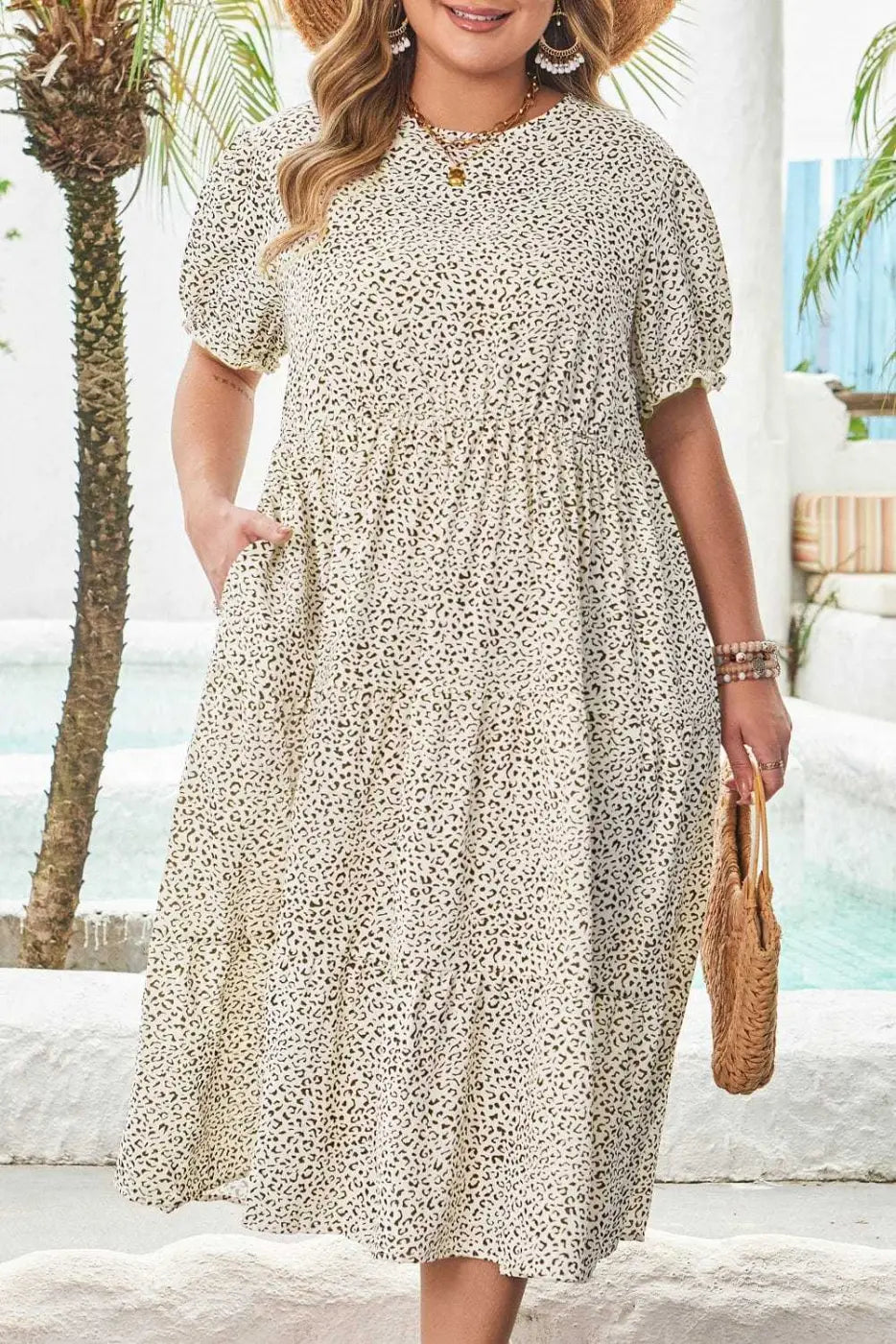 Plus Size Midi Dresses Leopard Luxe Flared Dress - Midi Plus Size