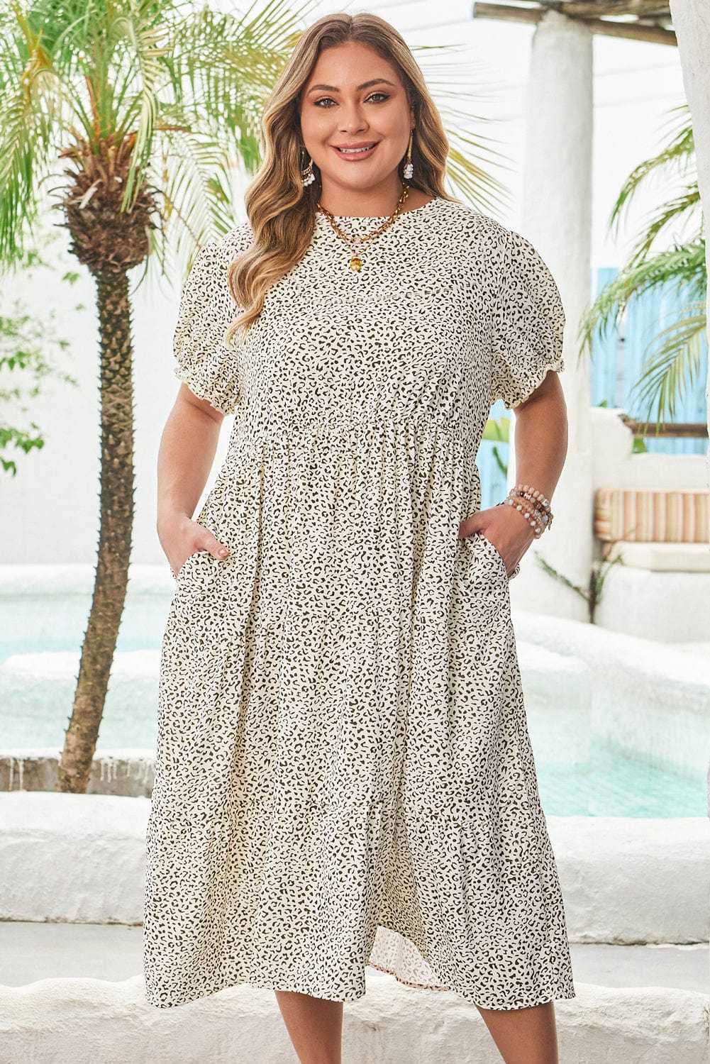 Plus Size Midi Dresses Leopard Luxe Flared Dress - Midi Plus Size