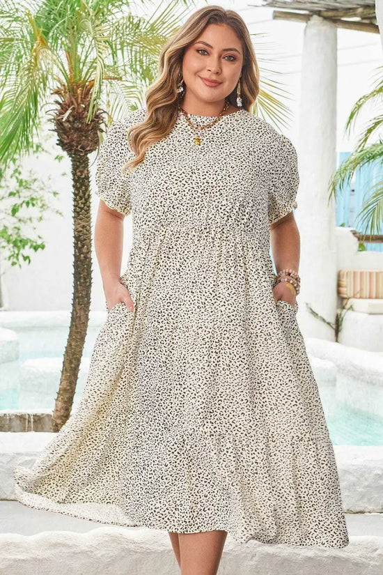 Plus Size Midi Dresses Leopard Luxe Flared Dress - Midi Plus Size