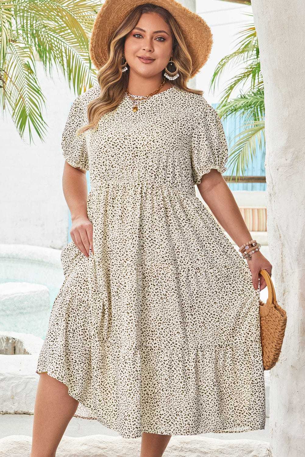 Plus Size Midi Dresses Leopard Luxe Flared Dress - Midi Plus Size