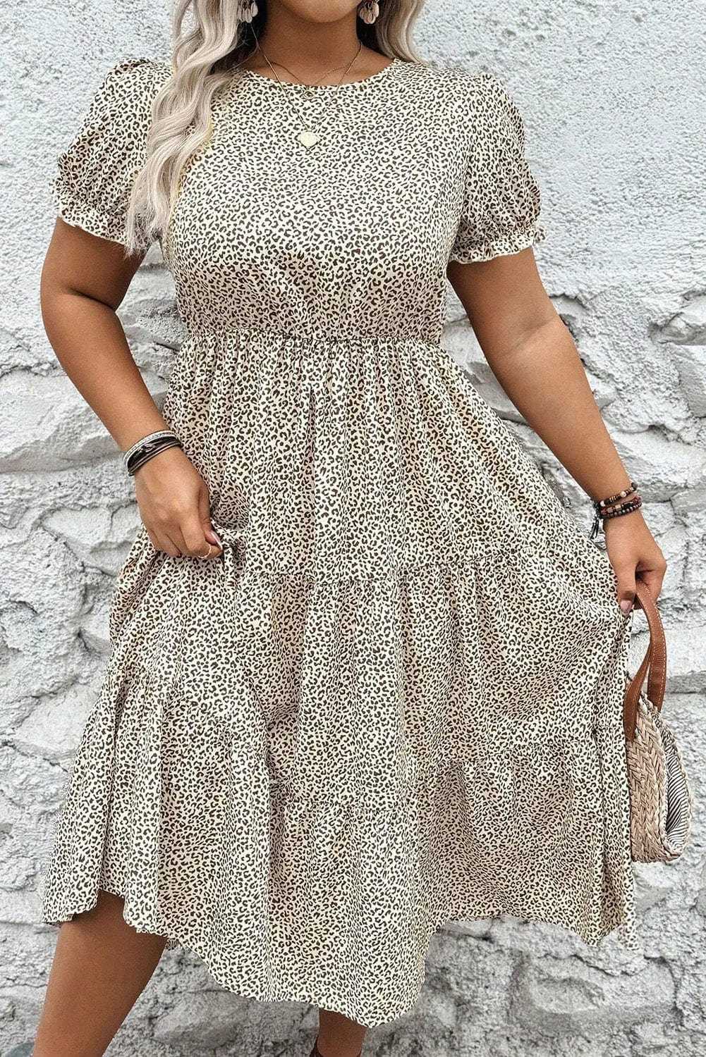 Plus Size Midi Dresses Leopard Luxe Flared Dress - Midi Plus Size