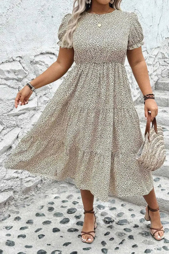 Plus Size Midi Dresses Leopard Luxe Flared Dress - Midi Plus Size