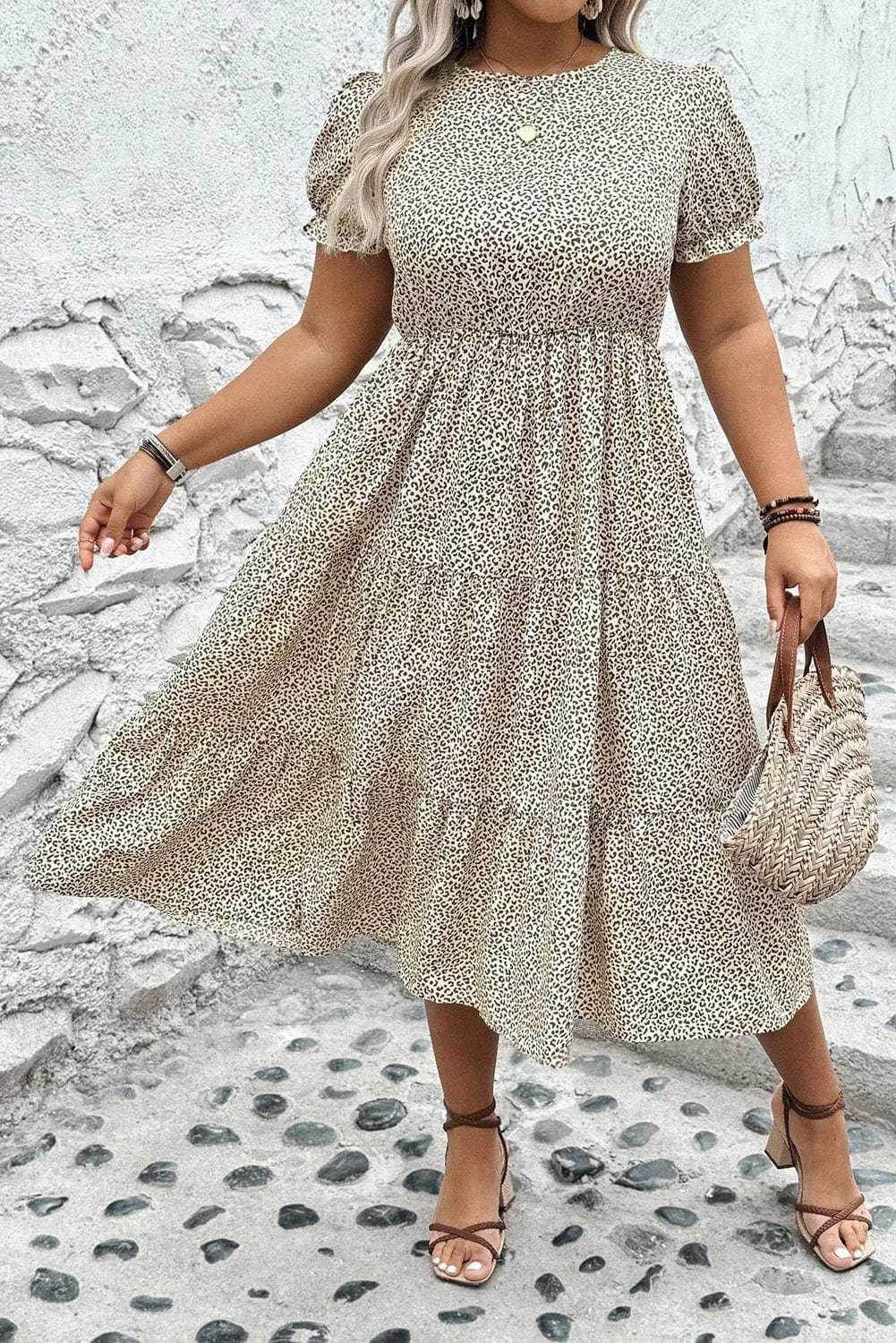 Plus Size Midi Dresses Leopard Luxe Flared Dress - Midi Plus Size