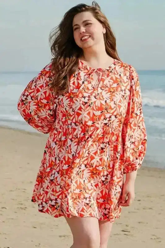 Plus Size Midi Dresses Orange / 1X / 100%Polyester Tangerine Plus Size Mini Dress