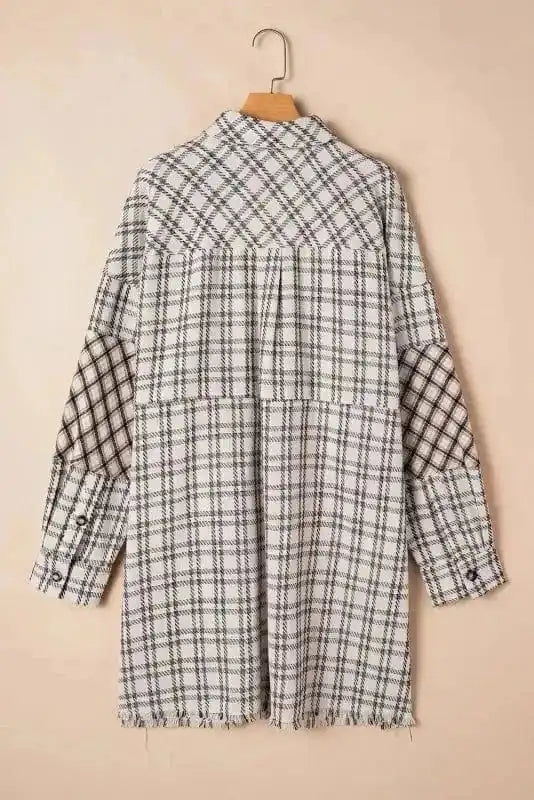 Plus Size Midi Dresses White Plaid Chic Tunic Dress