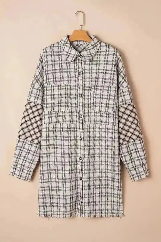 Plus Size Midi Dresses White Plaid Chic Tunic Dress