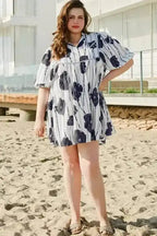 Plus Size Mini Dresses Black & White Floral Curvy Mini Dress