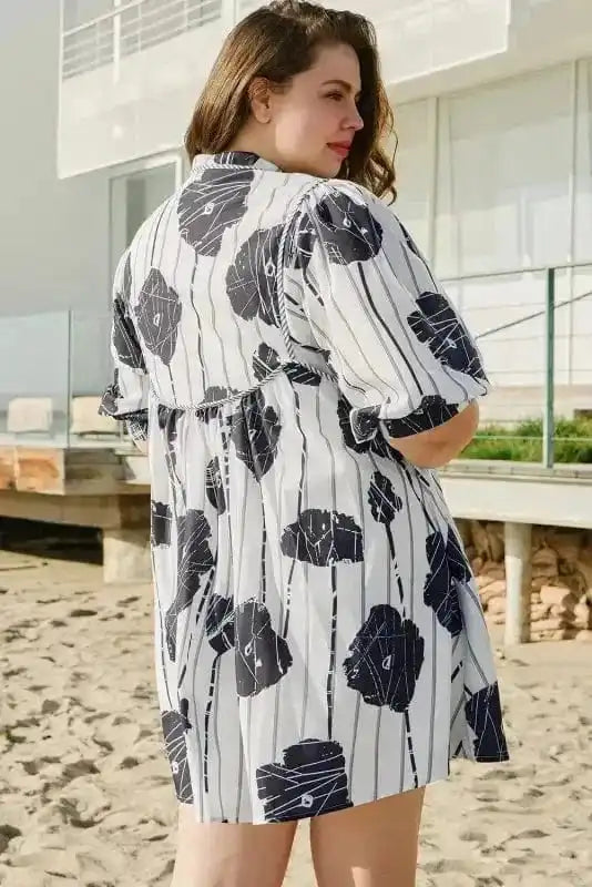 Plus Size Mini Dresses Black & White Floral Curvy Mini Dress