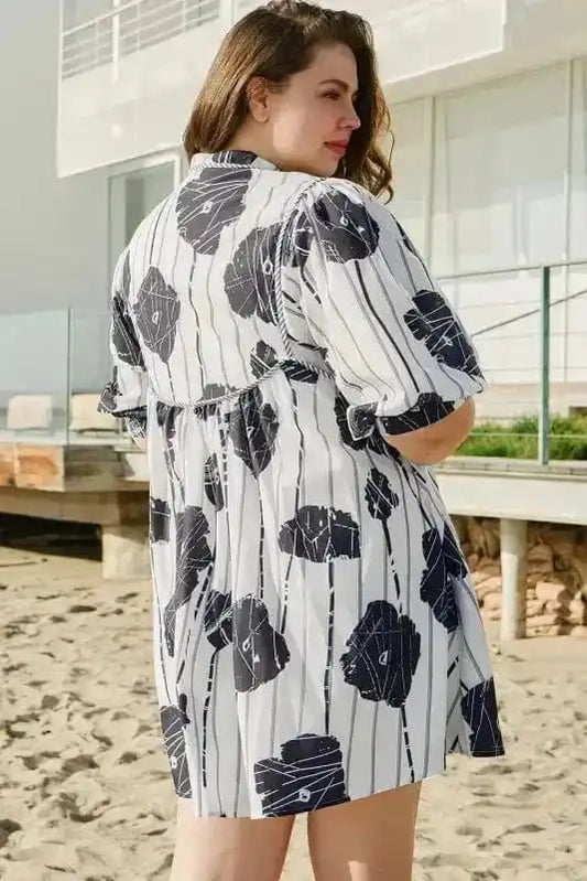 Plus Size Mini Dresses Black & White Floral Curvy Mini Dress