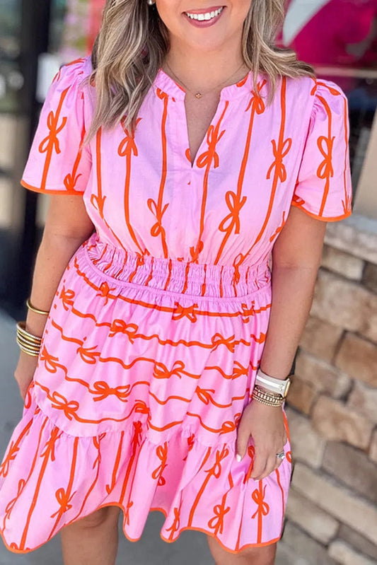 Plus Size Mini Dresses Bow Kissed Floral Curvy Dress - Elegant and Flattering