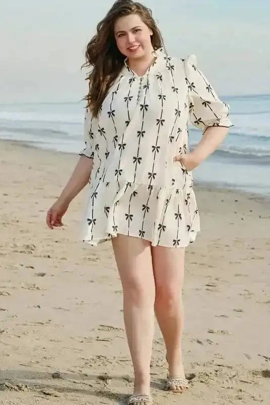 Plus Size Mini Dresses Bow Ruffle Curvy Mini Dress - Elegant and Playful