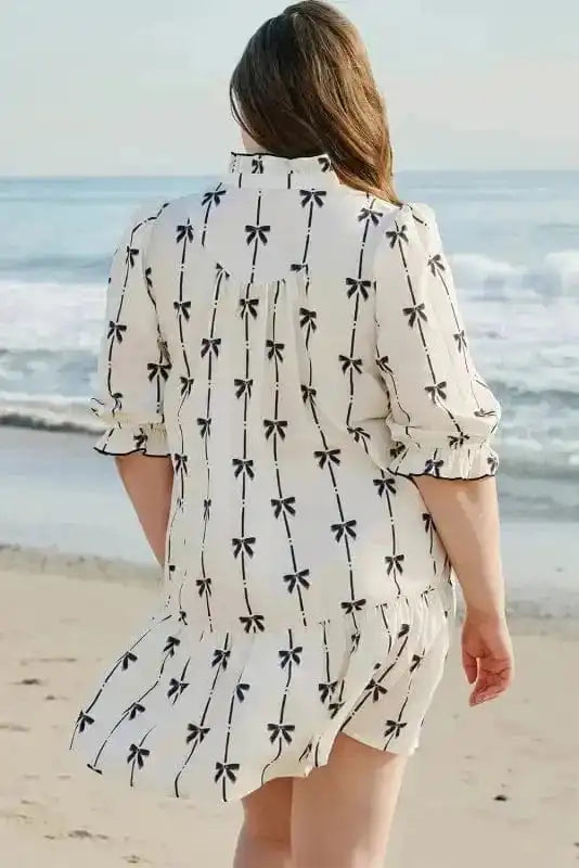 Plus Size Mini Dresses Bow Ruffle Curvy Mini Dress - Elegant and Playful