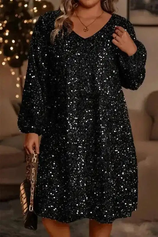 Plus Size Mini Dresses Color black / 1X / 100%Polyester Sequin Elegance Plus Dress