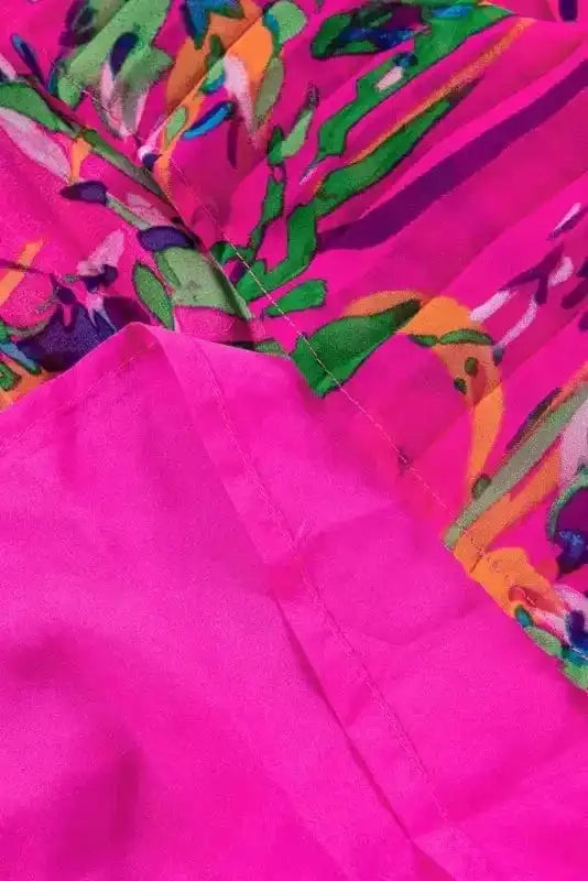 Plus Size Mini Dresses Elegant Floral Pleated Dress - Plus Size