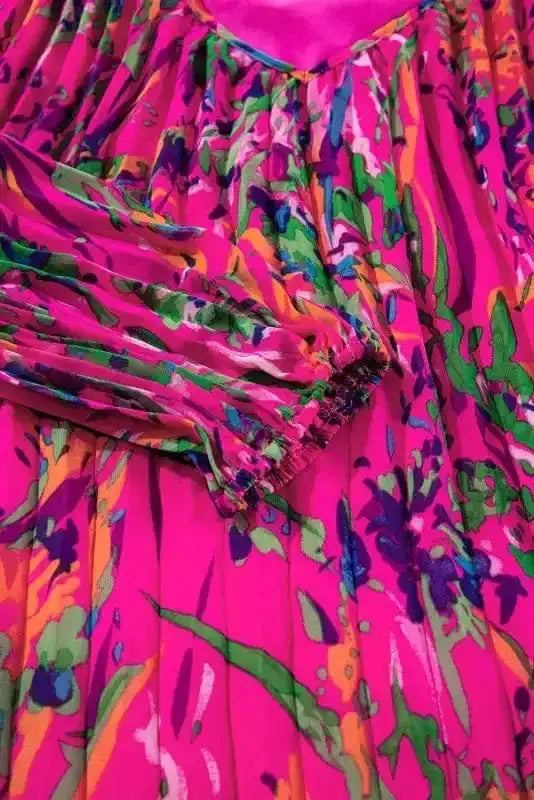 Plus Size Mini Dresses Elegant Floral Pleated Dress - Plus Size