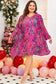 Plus Size Mini Dresses Elegant Floral Pleated Dress - Plus Size