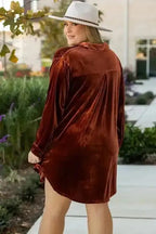 Plus Size Mini Dresses Elegant Pleated Velvet Dress - Plus Size