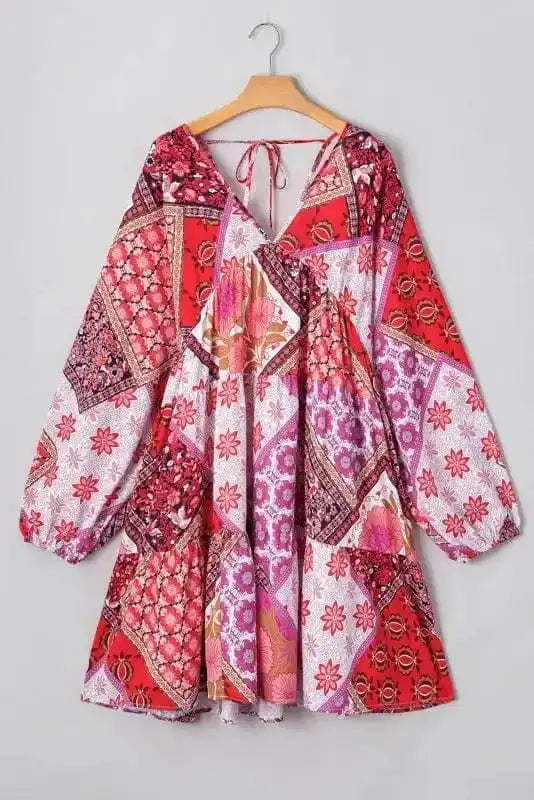 Plus Size Mini Dresses Floral Fantasy Hollowed Back Dress