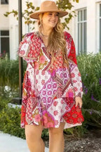 Plus Size Mini Dresses Floral Fantasy Hollowed Back Dress