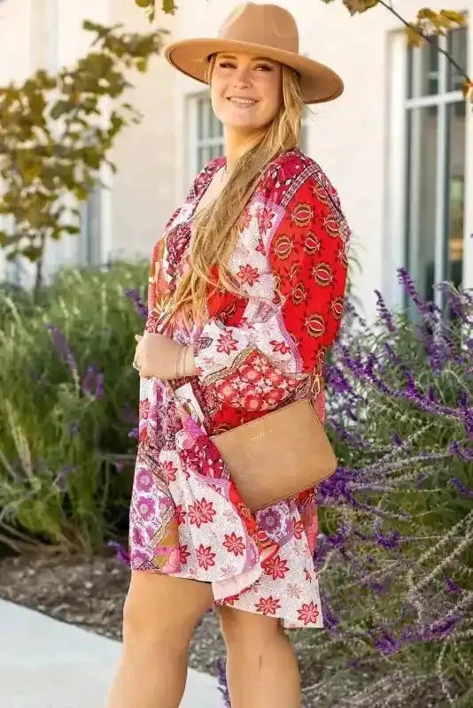 Plus Size Mini Dresses Floral Fantasy Hollowed Back Dress